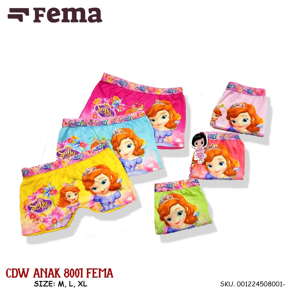 FEMA Official Shop Ecer 1 pcs Celana Dalam Segiempat Anak Cewek Aneka Motif Princess/ Cowok Superhero