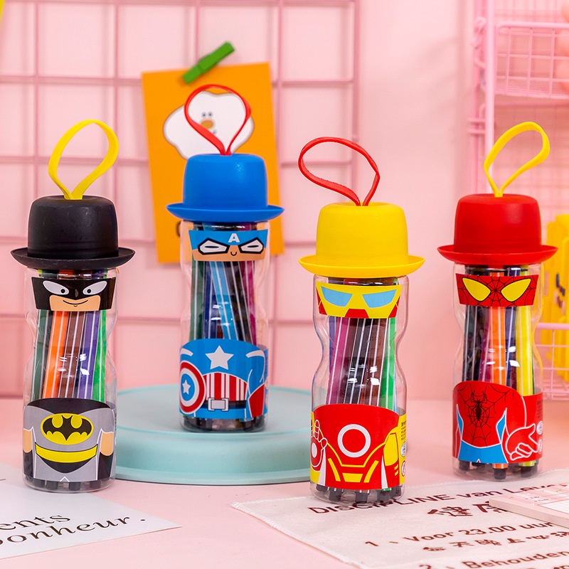 

ALAT TULIS spidol warna mewarnai anak karakter Superhero dan Baby Bear / ISI 12 18 24 36 pulpen - markers warni