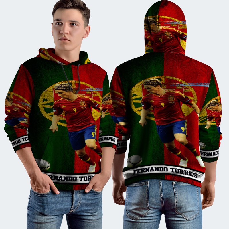 Jaket Hoodie Fullprint Fernando Torres Soccer Bahan Polyester Jersey
