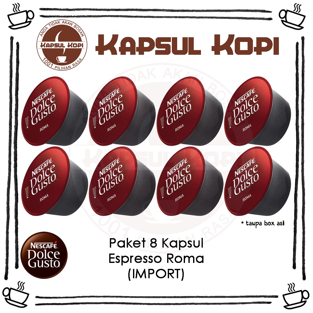 

Paket 8 Kapsul Espresso Roma Kapsul Kopi Nescafe Dolce Gusto Impor Coffee Capsule Import