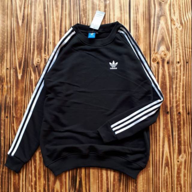 JAKET CREWNECK ADIDAS LOGO HITAM ORIGINAL