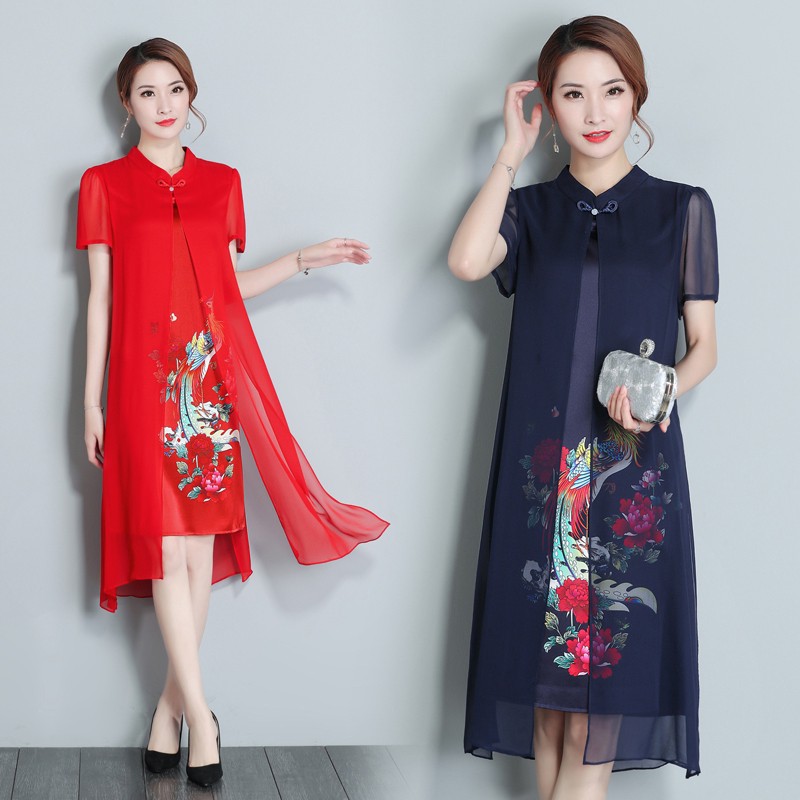  Gaun  Midi Wanita Model  Cheongsam dengan Potongan Longgar 