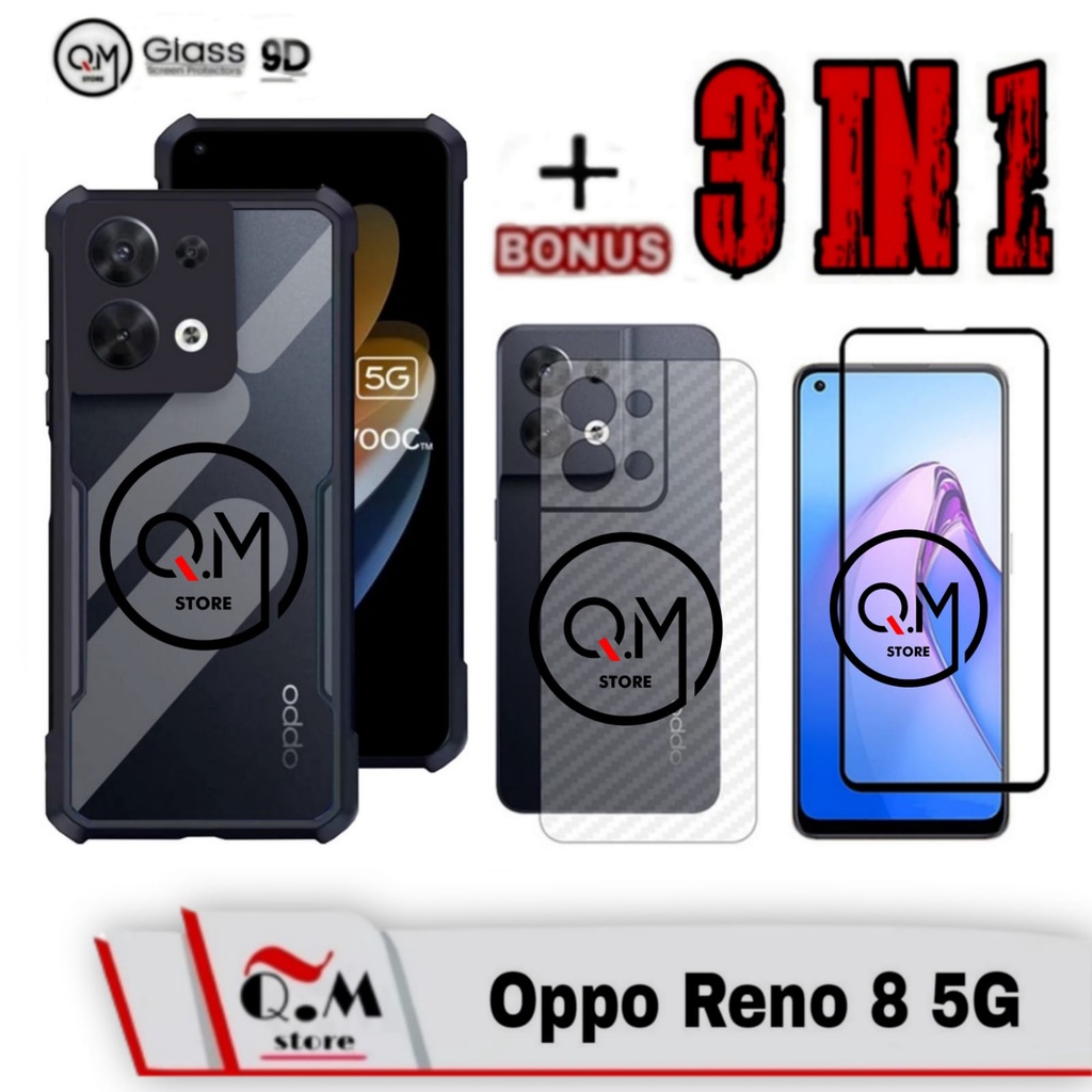 Paket 3in1 Case Transparan Oppo Reno 8 5G Airbag Shockproof Transparent