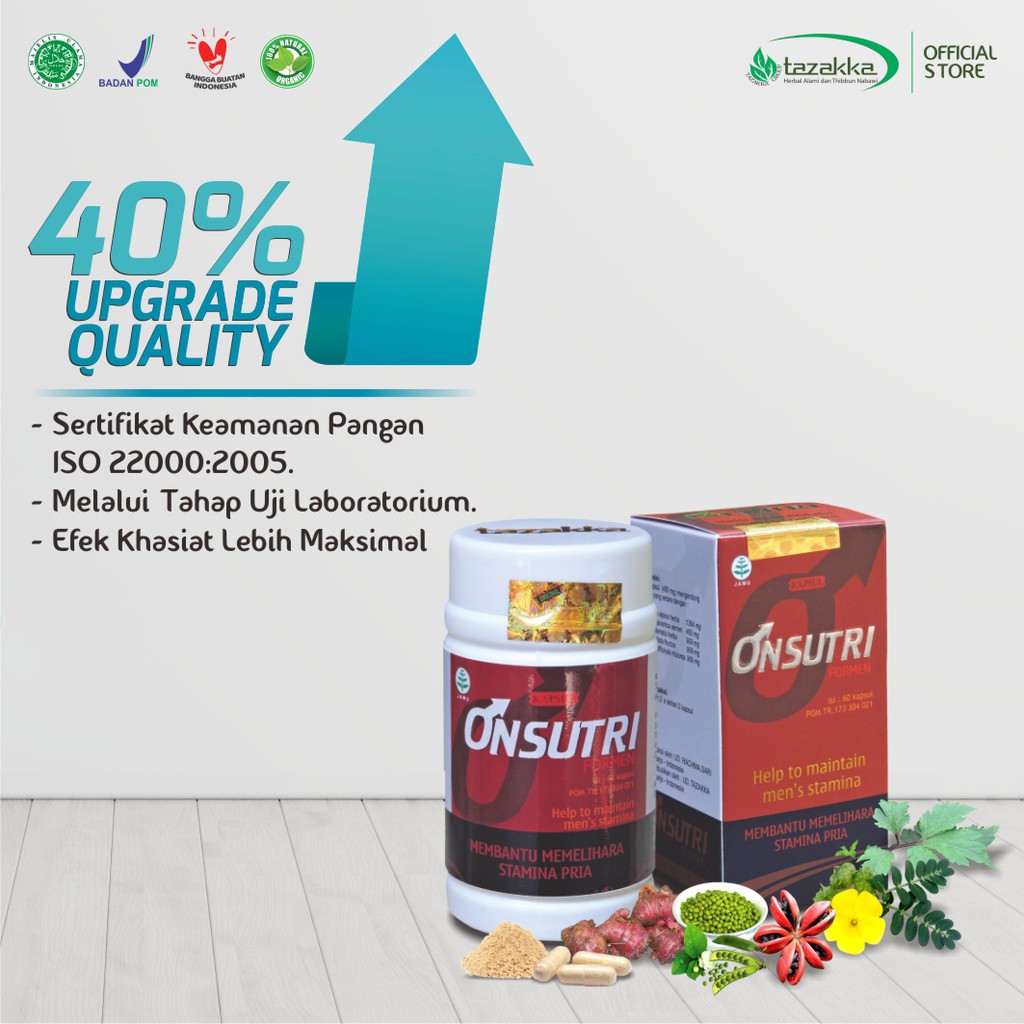 Kapsul ONSUTRI FOR MEN Tazakka untuk St-amina isi 60 kapsul yang sudah HALAL, BPOM dan ORIGINAL 100%