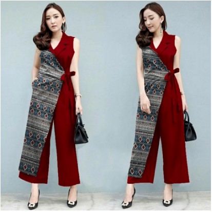 Baju Setelan Jumsuit Batik Wanita Remaja Model Mewah Terbaru Kekinian Trendy 2021 Casual Ukuran L