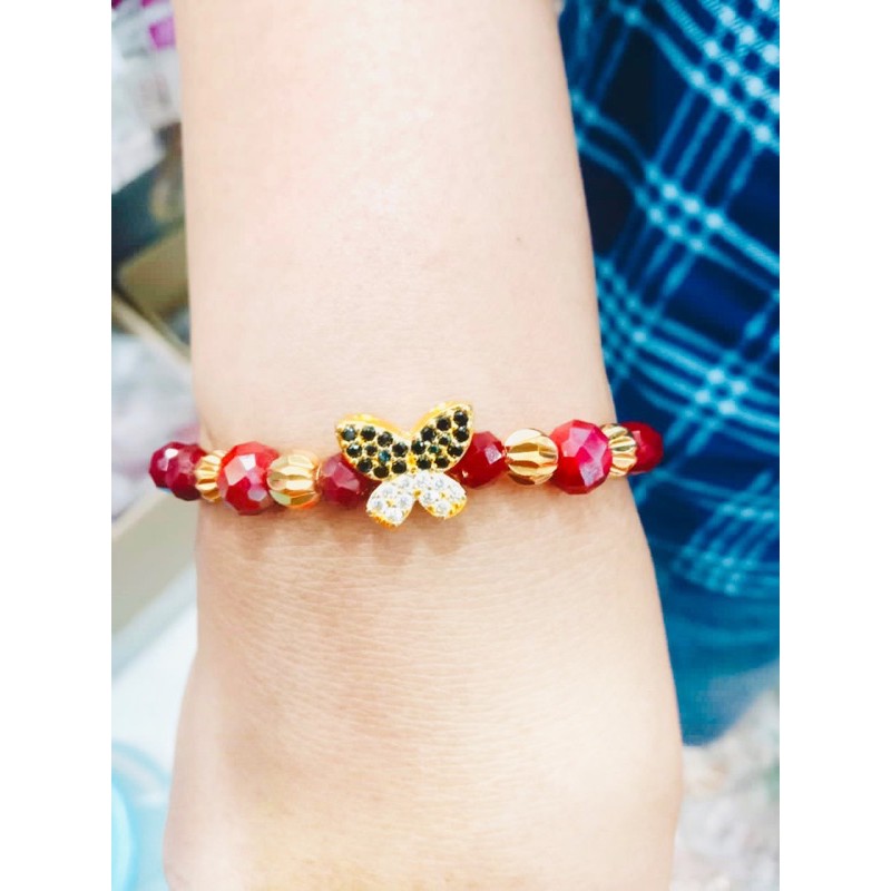 gelang tangan wanita // perhiasan wanita //gelang kristal //gelang charm kupu kupu