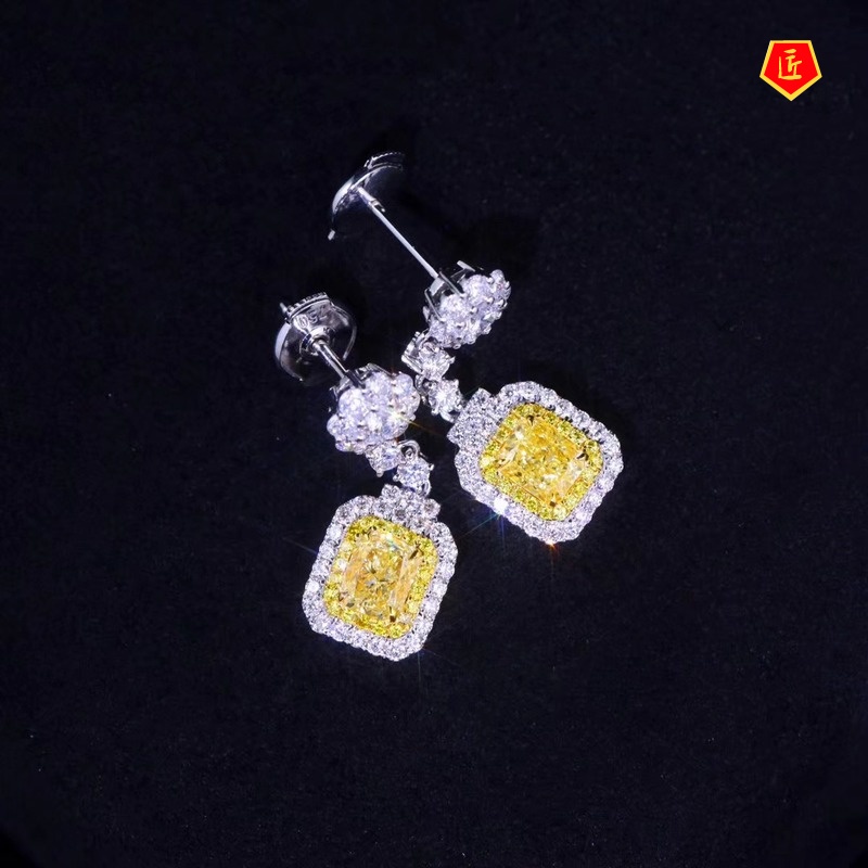 [Ready Stock]New Luxury Micro-Inlaid Yellow Diamond Earrings