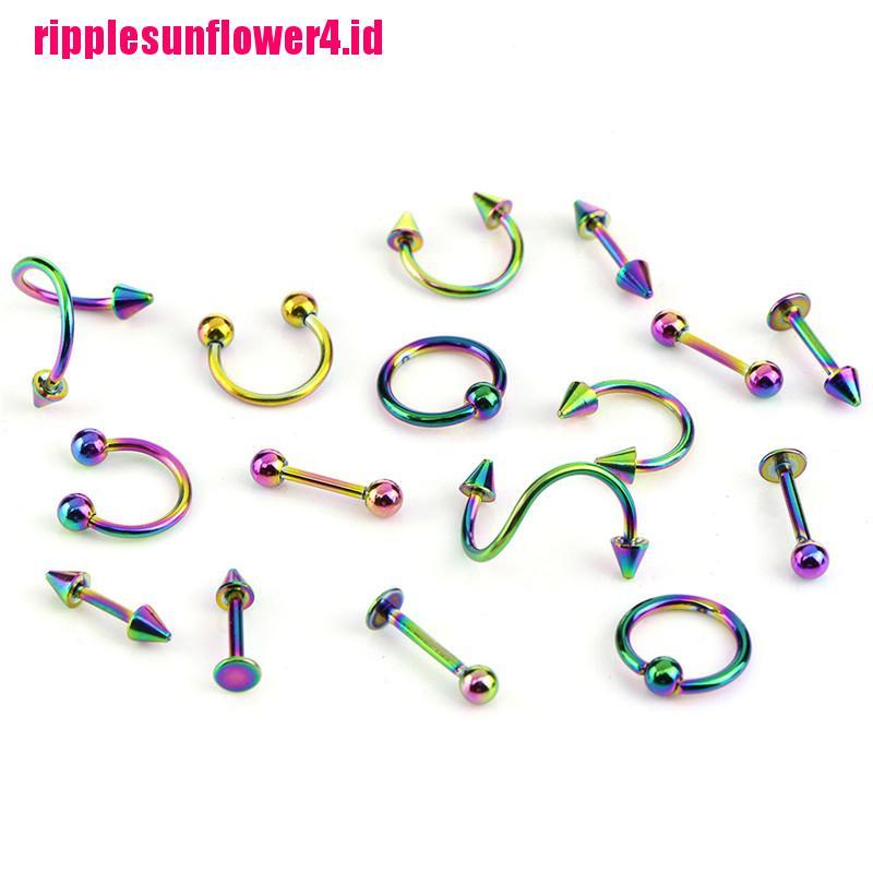 16pcs / set Anting Tindik Alis / Lidah / Perut Bentuk Spiral Bahan Stainless Steel