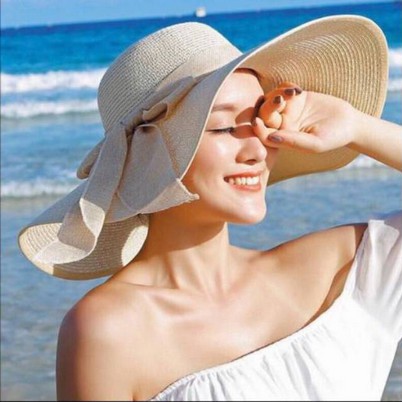 topi pantai papper pita lebar import summerhat pita