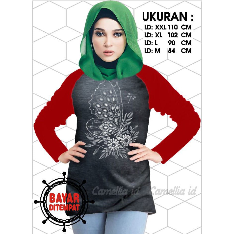 Kaos Raglan (KUPU2)/Kaos Wanita Lengan Panjang/ Kaos Wanita/ Kaos Cewek/ Kaos Oblong/Misty