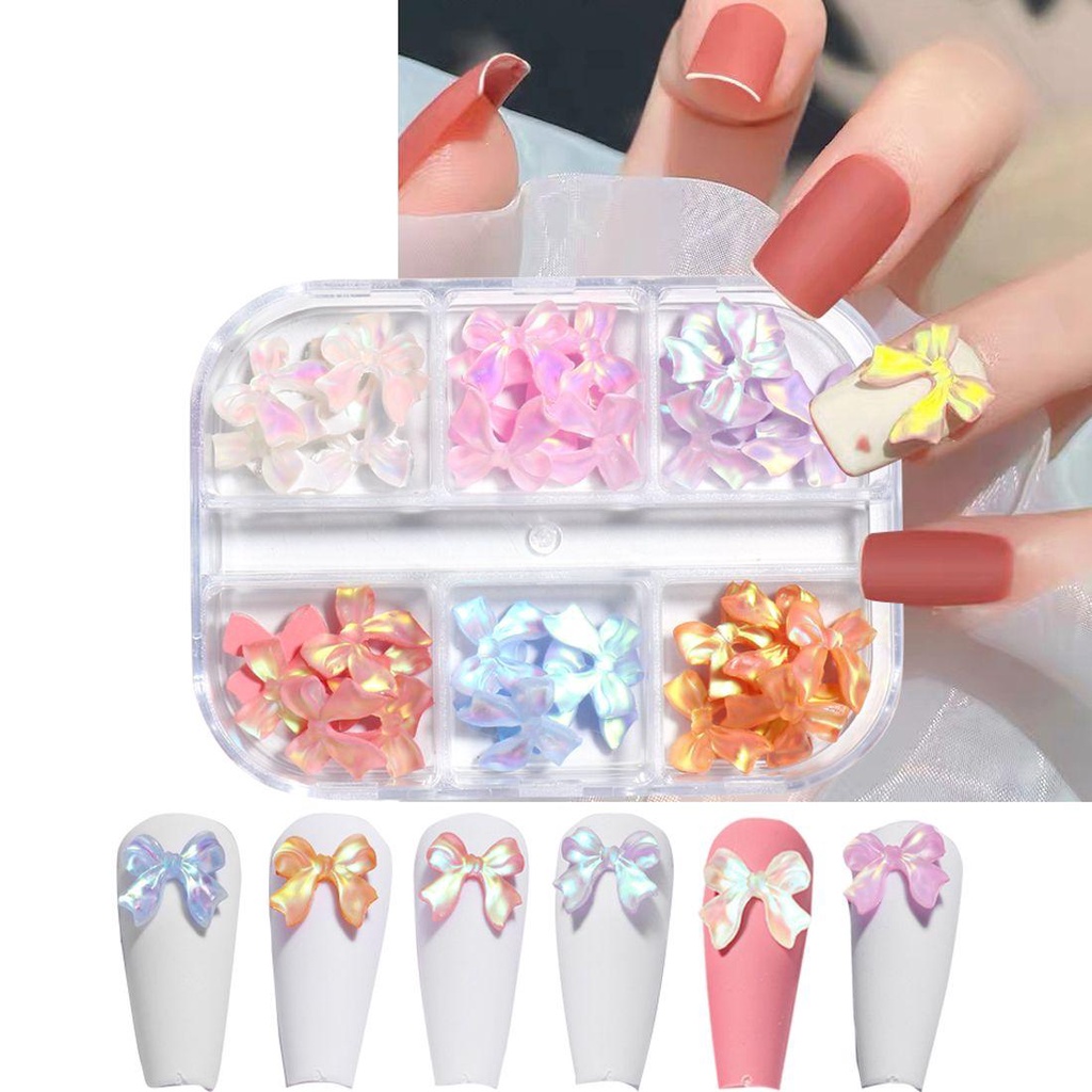 AUGUSTINA Agustina Aurora Nail Art Dekorasi 3D Glitter Resin DIY Kuku Kupu-Kupu Busur Kuku Tips Dekorasi Manicure Aksesoris