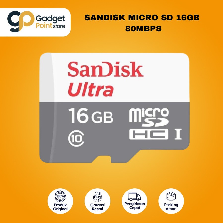 Memory Hp 16gb | MicroSD 16 GB | Sandisk Micro SD Ultra 16GB UP TO 80MB/S CL10 Tanpa Adapter - Original Garansi Resmi