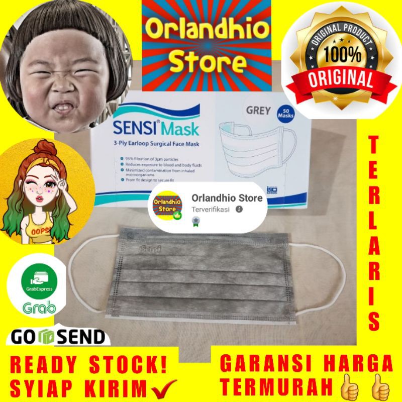Masker Sensi 3ply Earloop 1 box isi 50pcs warna Abu-Abu expired 2025