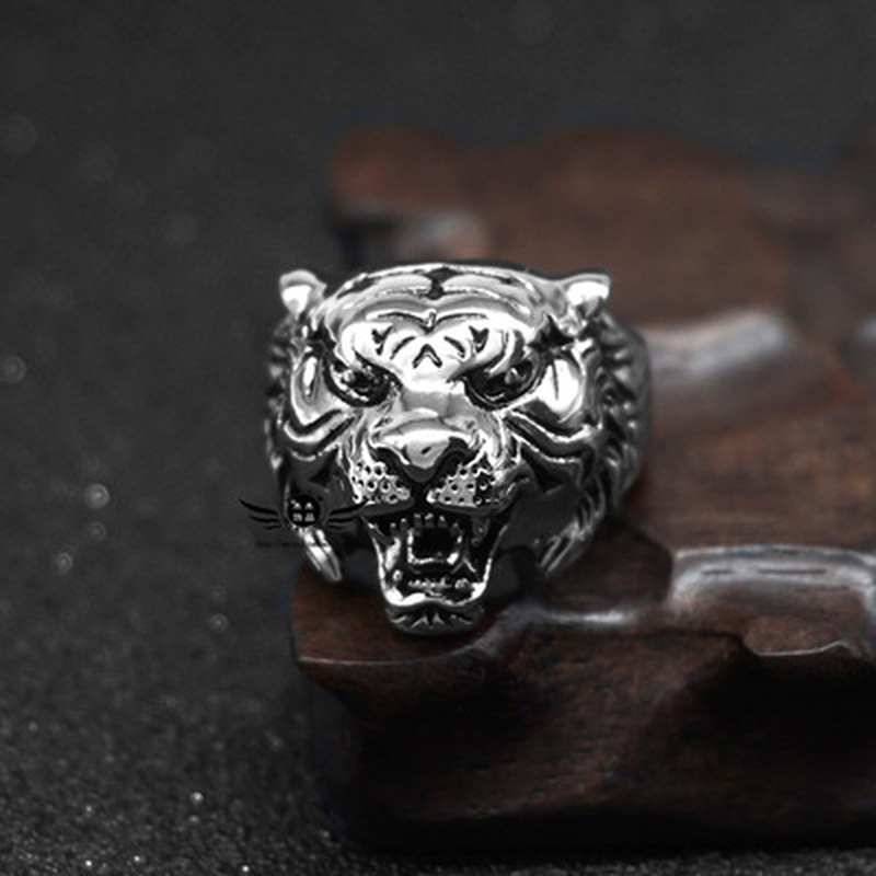 Cincin Desain Hewan Harimau Gaya Punk Untuk Pria Dan Wanita