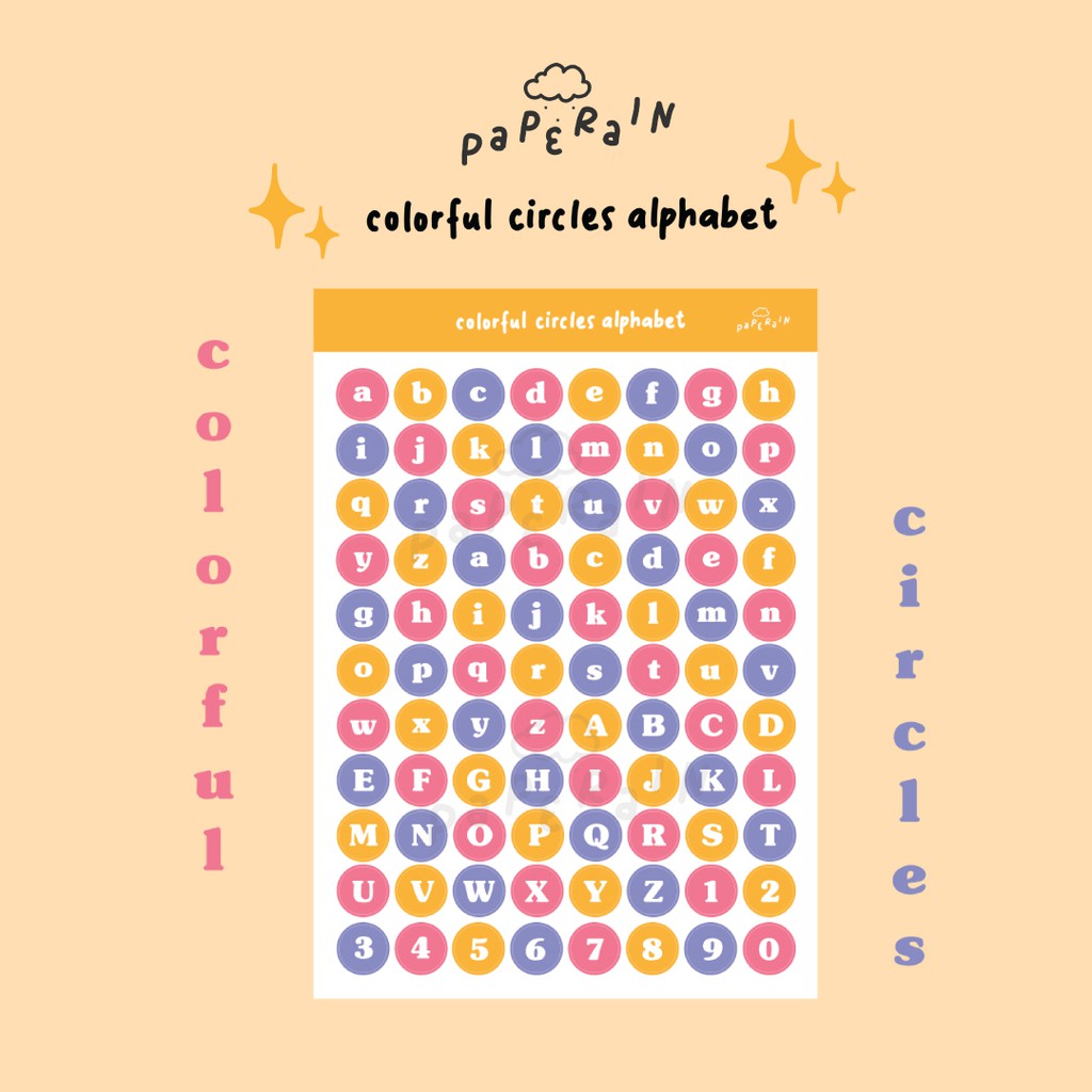 

colorful circles alphabet sticker sheet