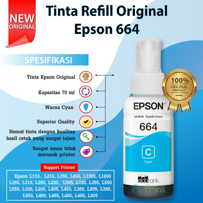 Tinta Printer Epson Original L355 L350 L360 L365 L455 L550 L555 L565 B21