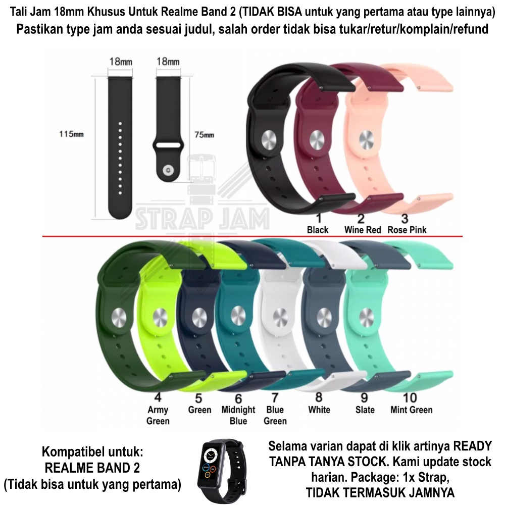 TNO Tali Jam Tangan Realme Band 2 - Strap 18mm Silikon Sporty Polos Lentur