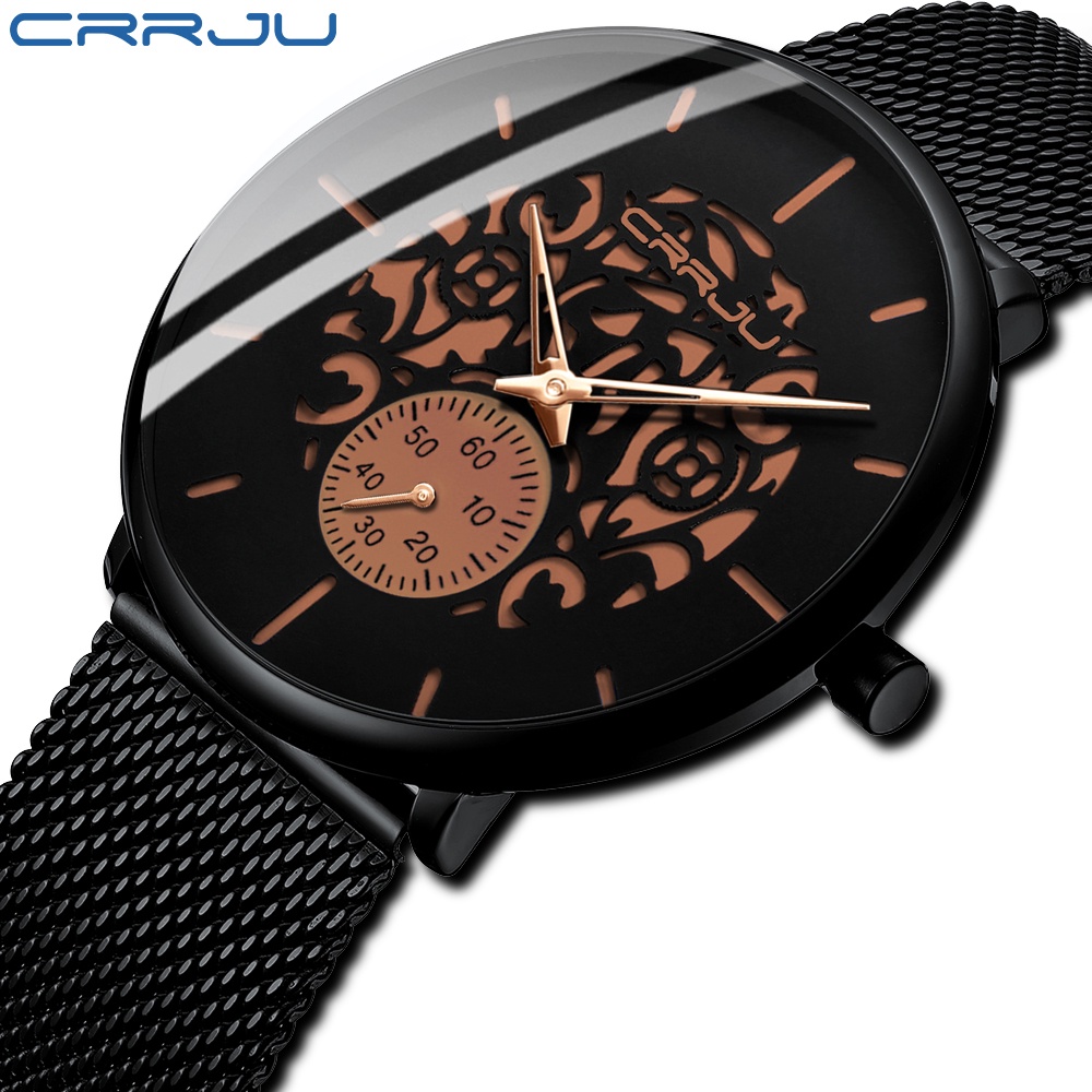 Jam Tangan Pria CRRJU 2150B Fashion Arloji Analog Pria Tahan Air Simple Quartz Clock Luxury Business Hollow Design Watch