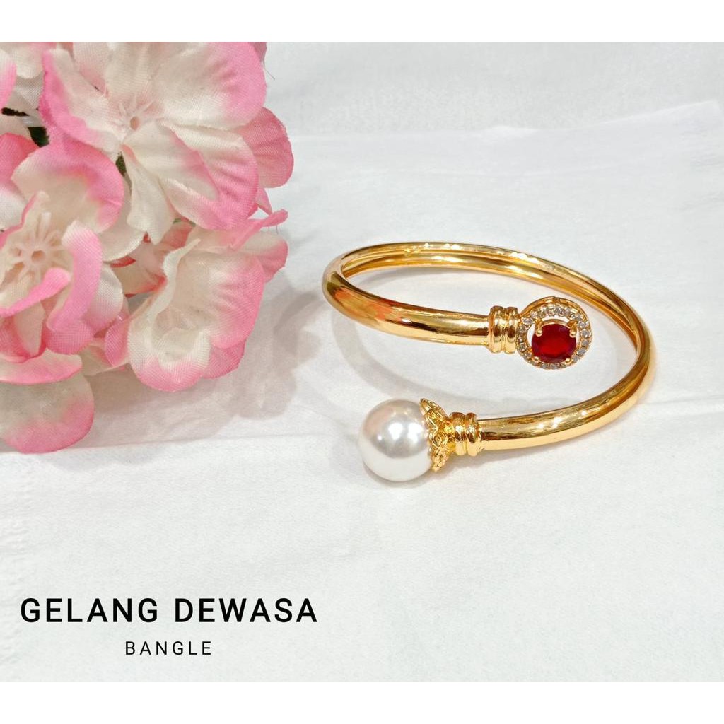 Gelang Batu Merah Mutiara Perhiasan Wanita Warna Emas | Gelang Batu C4