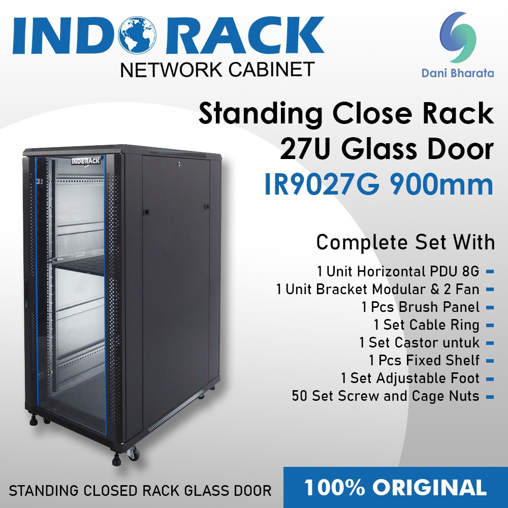 Indorack IR9027G Standing Close Rack 19&quot; 27U Glass Door Depth 900mm STANDING CLOSE RACK 27U GLASS