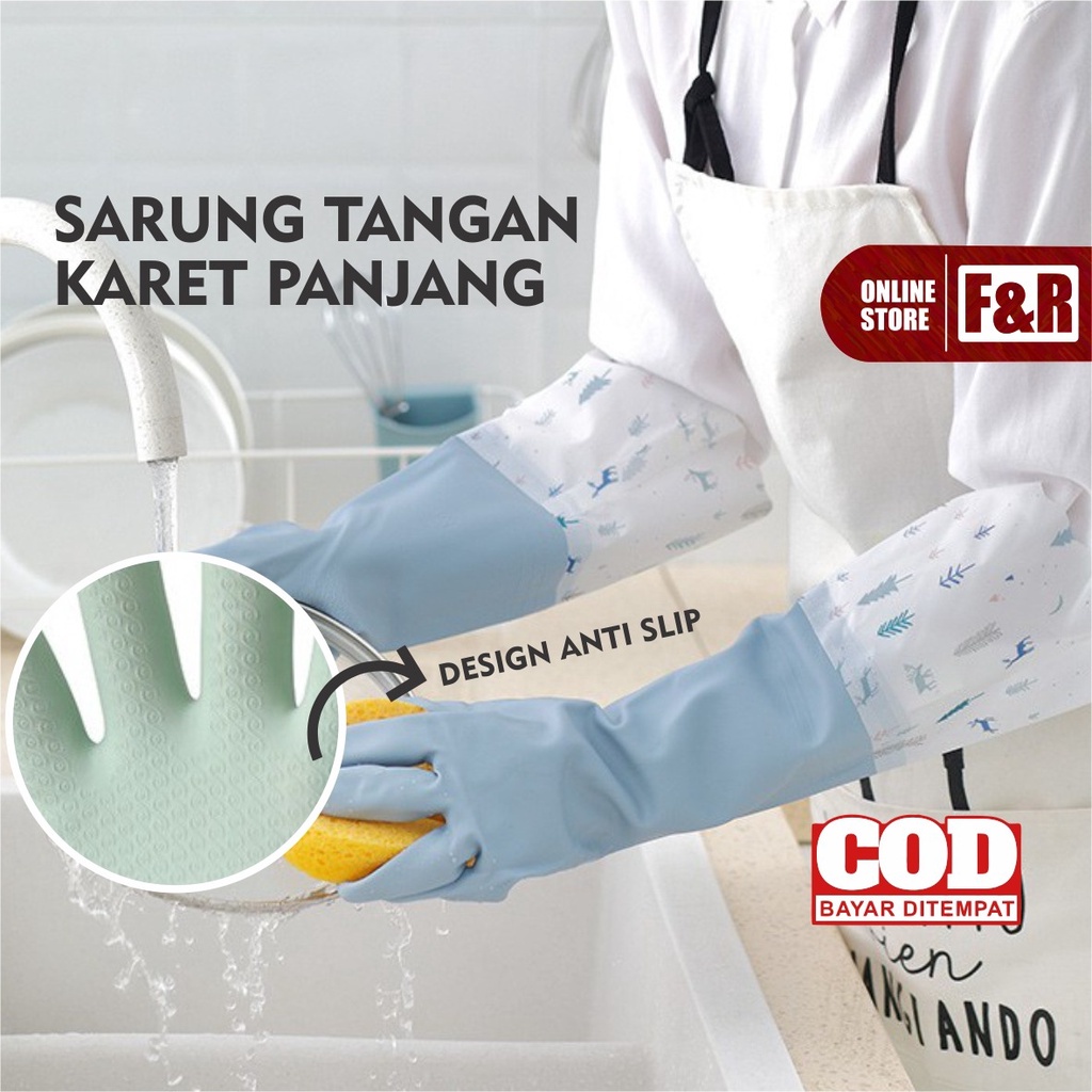 Sarung Tangan Karet Cuci Piring Baju Panjang Lateks Anti Air Tebal Rubber Gloves Latex Waterproof