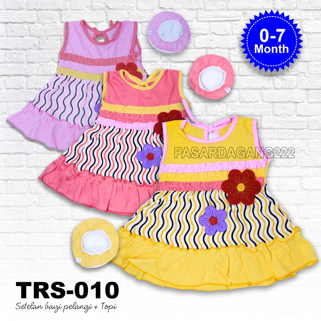 SETELAN Setelan Rok Bayi Pelangi + Topi TRS-010 TANPA LENGAN