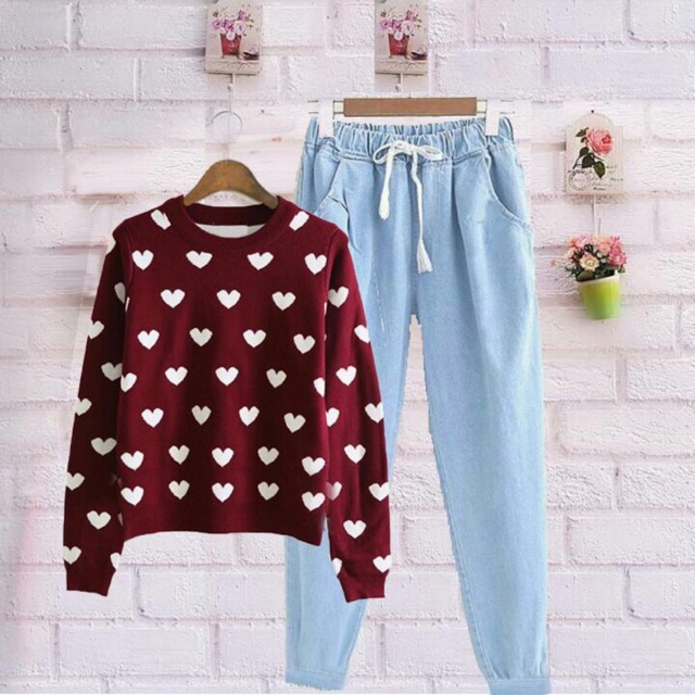 Damai - setelan sweater valentine - konveksi tanah abang