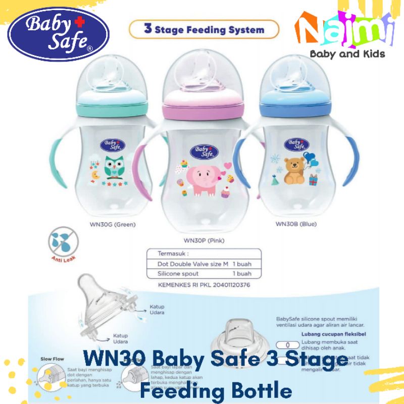 WN30 Baby Safe 3 Stage Feeding Bottle System / Botol Susu Bayi Babysafe Handle Spout Training Cup