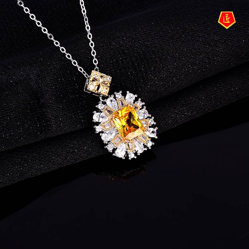 [Ready Stock]Pink Diamond Necklace Women's 18K Gold Luxury Micro Inlaid Pendant Exquisite