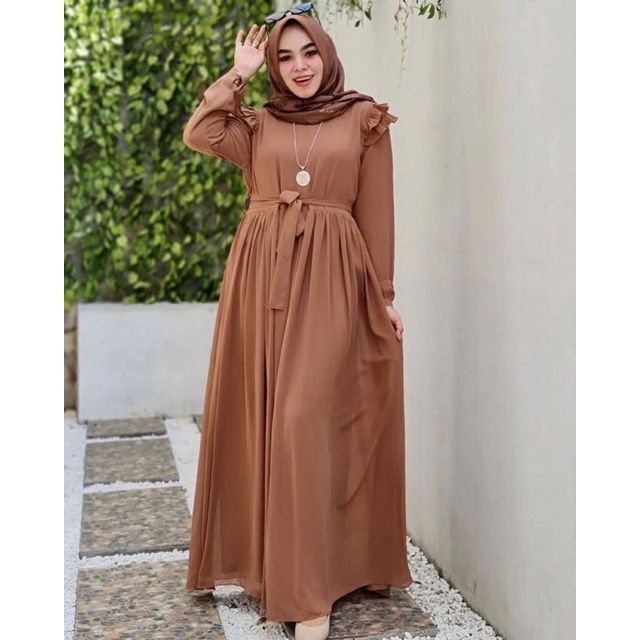 pakaian wanita B&D FASHION SHELLA MAXI BAHAN CERUTY BABYDOLL FULL FURING TERBARU 2022 CERUTI MALAYSI