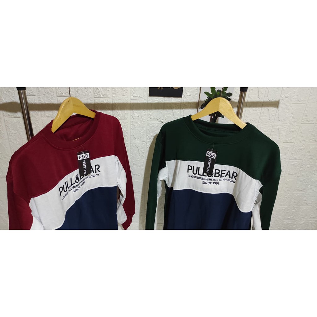 Sweater Crewneck *Pull&amp;Bear Kombnasi warna / Crewneck Pria Original motif Bordir