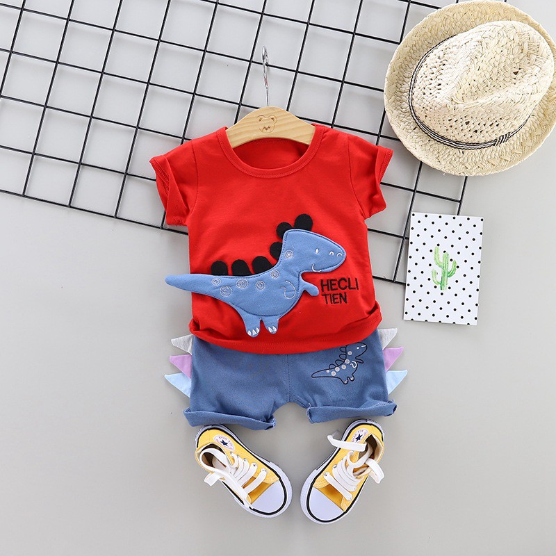 Setelan (0-3 Tahun) Baju Bayi Import SetB0120 Pakaian Anak Laki-laki Kaos Rumah Bayi Celana Dinosaur