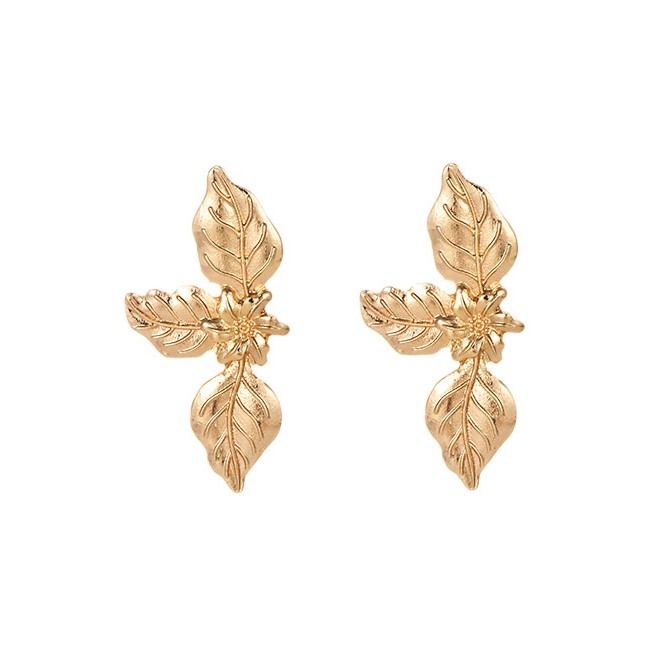 LRC Anting Tusuk Fashion Alloy Leaf Flower Earrings F4633X