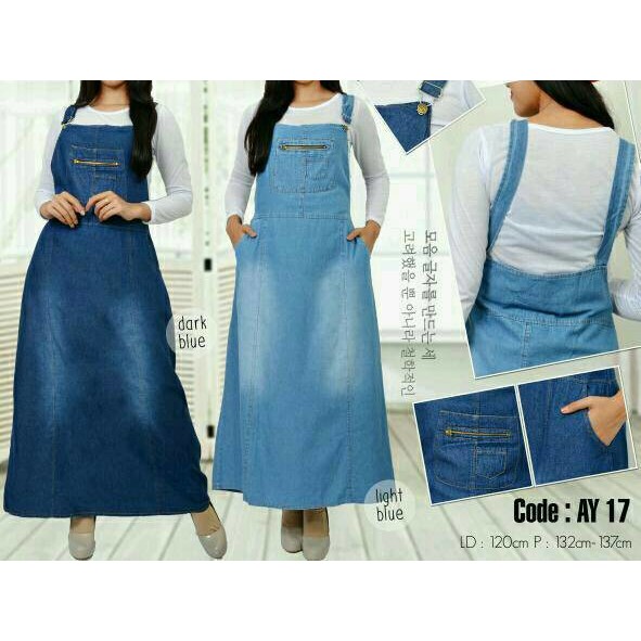 TERLARIS Overall gamis jeans ibu hamil rok panjang jumbo zipper werpak hijabers CUCI GUDANG