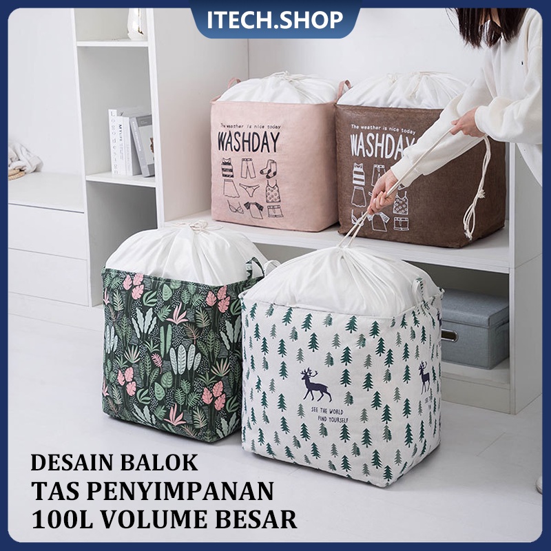 Storage Bag  Jumbo 100 Liter  Mainan Anak Baju Tempat Pakaian Keranjang  Penutup Serut Bag