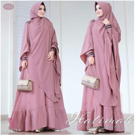 gamis syari HALIMAH lebaran 2020 terbaru kekinian cantik promo murah gamis syari WL