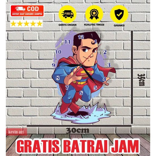 JAM DINDING KAYU UNIK KARAKTER SUPERMAN TERBARU PALING LARIS BESAR KARAKTER TEMPEL TEMBOK 3D DEKORASI DINGDING KEREN KOLEKSI HADIAH KADO ULANG TAHUN