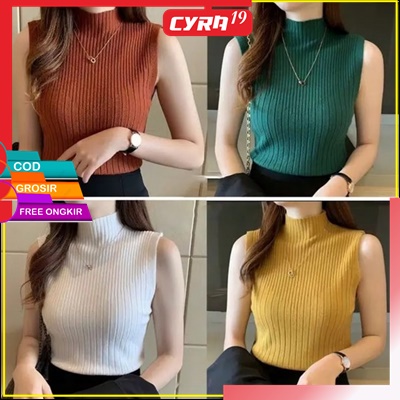 Claresta Knit RIB / ATASAN WANITA TURTLENECK TANPA LENGAN