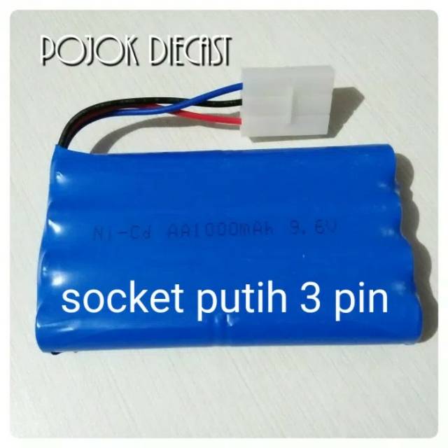 Baterai Mobil Remot RC 9,6V 1000mAh socket putih Batere Mainan Remote Control