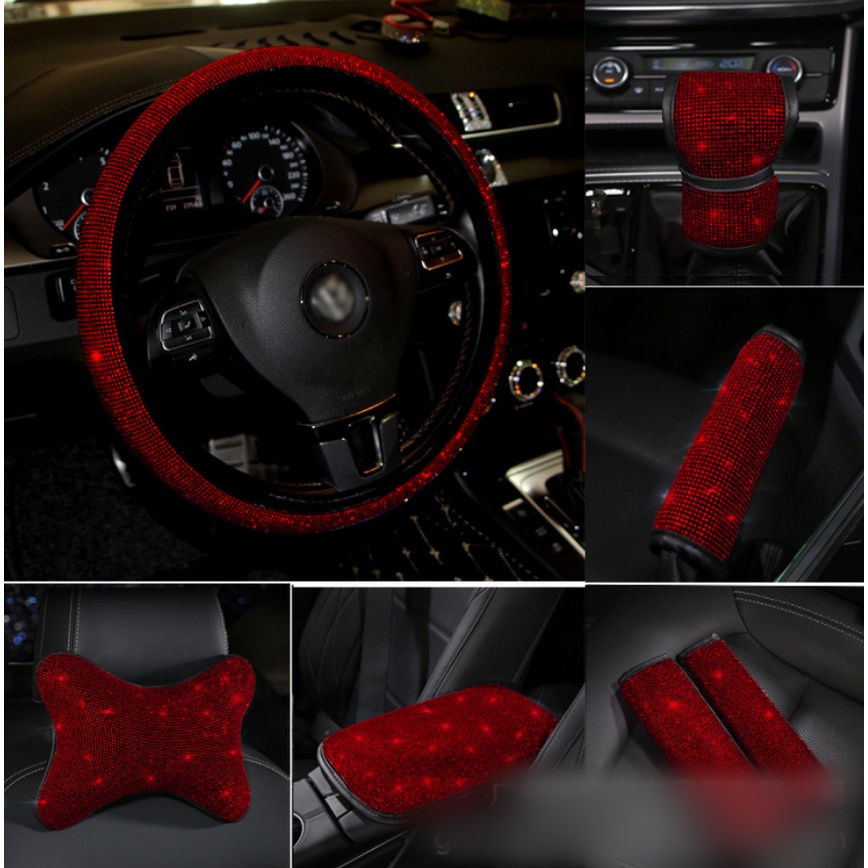 SET DAD FULL BLING BLING Sarung Stir, Bantal, Bando Spion, Gigi Handbrake, Mat Armrest, Safety Belt