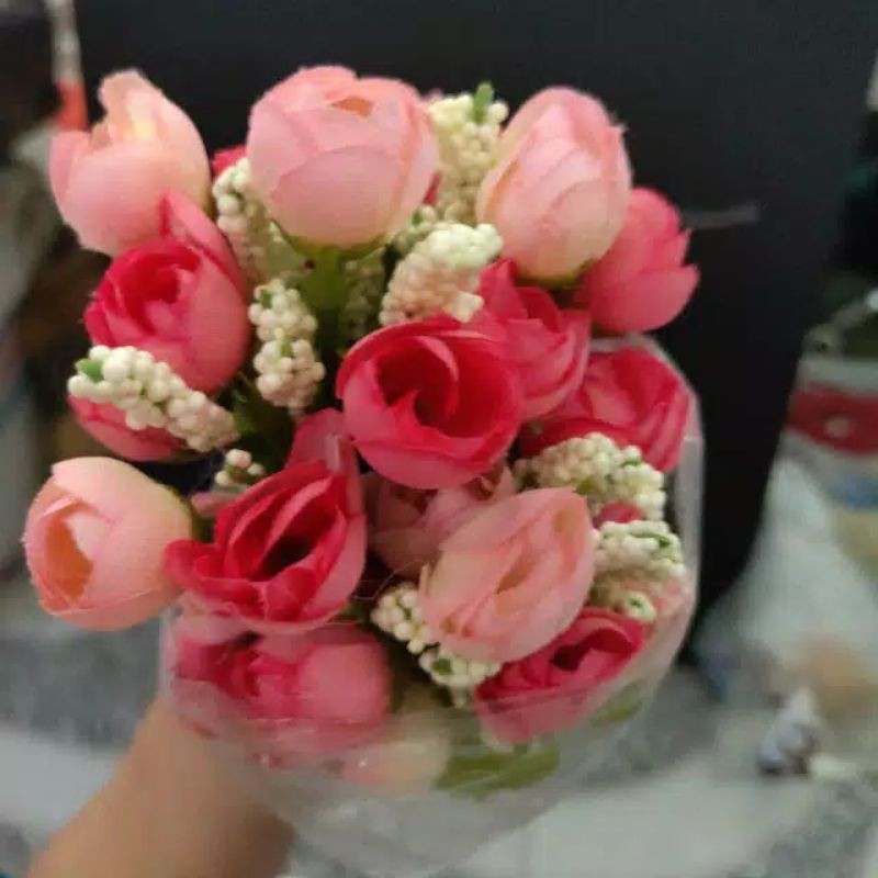 ROSE / BUNGA MAWAR - ISI 15 BUNGA PLASTIK-PINK