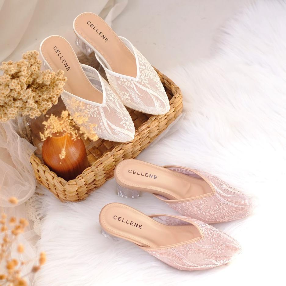 [KBFON7488] CELLENE Odelia Lace Heels / brukat heels glass 5cm wedding shoes