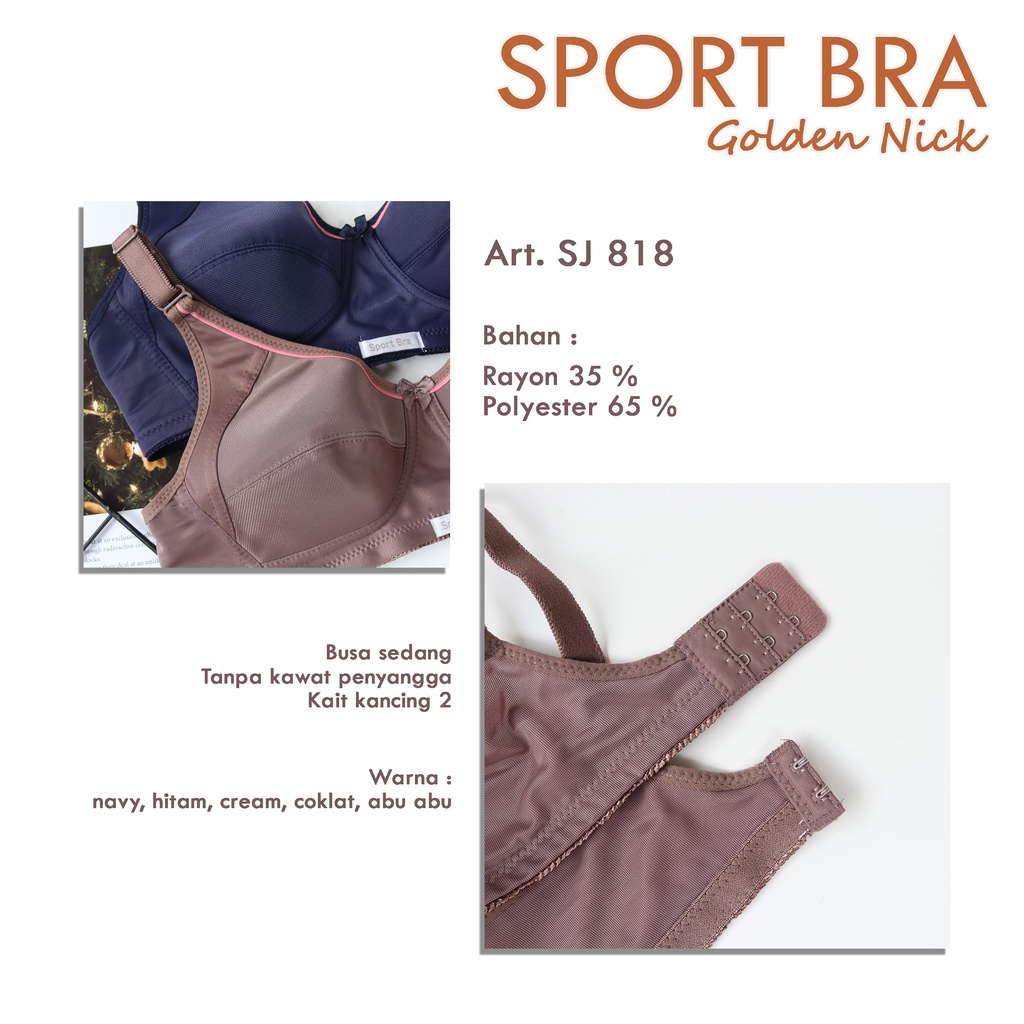 BH Sport Golden Nick SJ 818 / Bra Wanita GN 818 Polyester Tanpa Busa Tipis Kait Kancing 2 Pilih Warna | Bwr