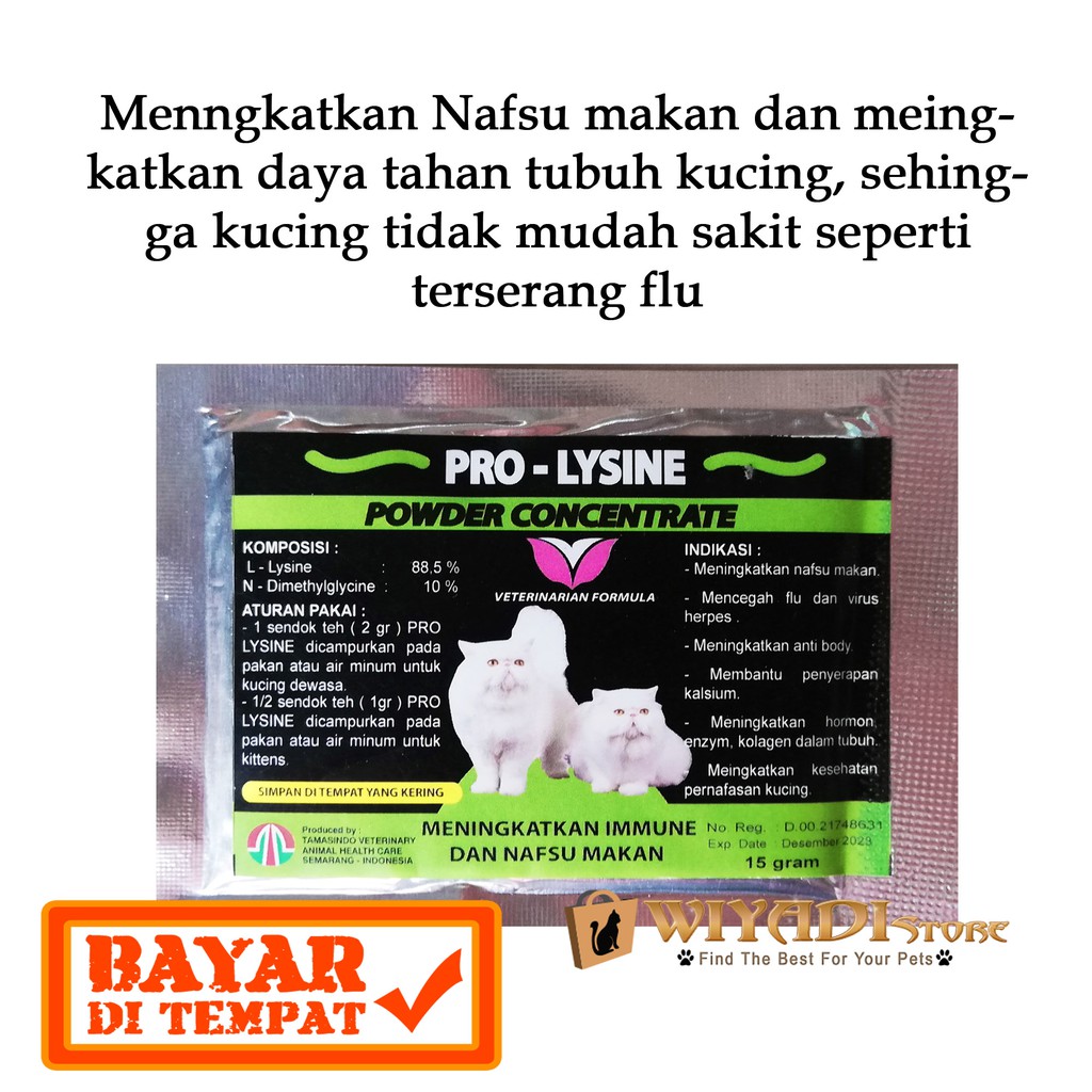 Pro Lysine 15gr Vitamin Penambah Napsu Makan Berat Badan Dan Daya Tahan Tubuh Kucing dan Kitten