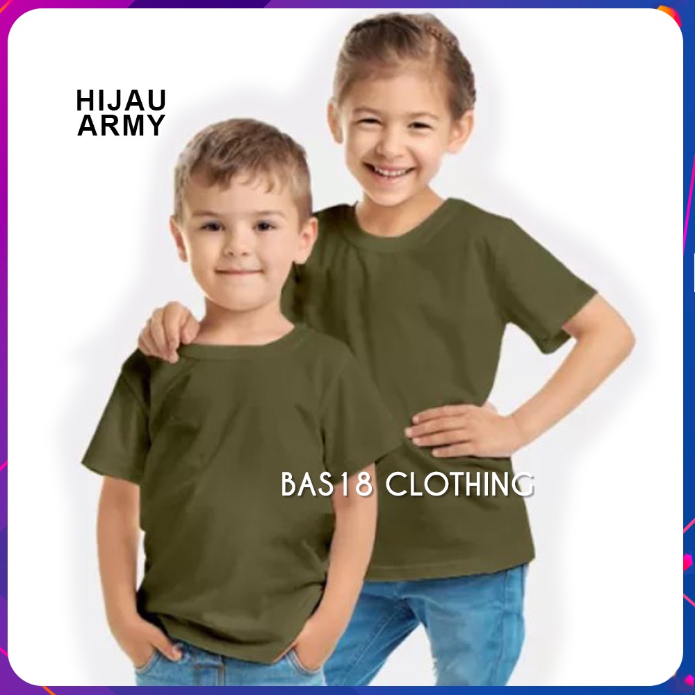 Kaos Polos Anak Laki Laki Perempuan Lengan Pendek Katun 30s Murah Adem Lembut Hijau Army