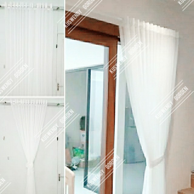 Gorden Vitrase Smokring 200 x 250 - 300 cm Tinggi 3 meter Hordeng Putih Polos Jendela Pintu Tirai Minimalis