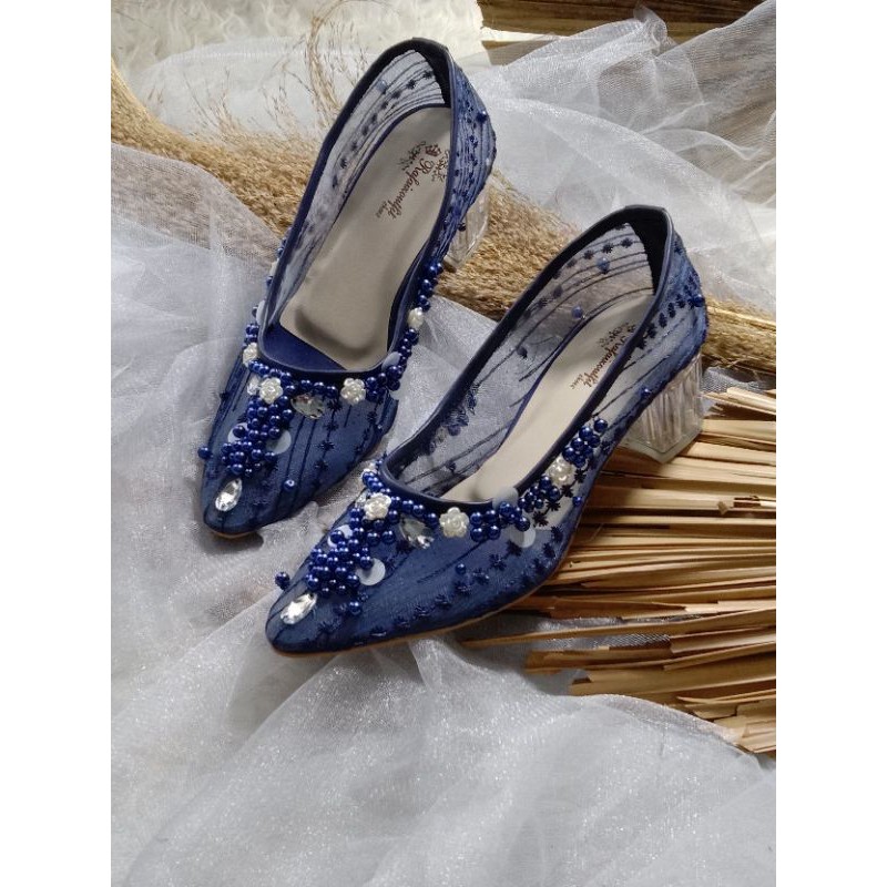 sepatu rubisa navy sepatu wedding wanita sepatu cantik 5cm kaca