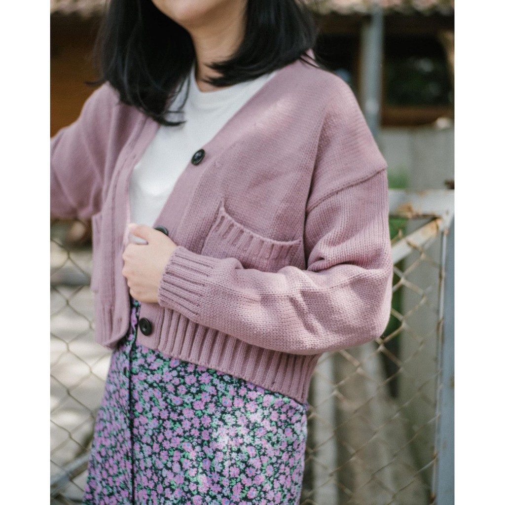 Zaraa Cardigan Pocket Cropty Rajut Premium Wanita Terbaru