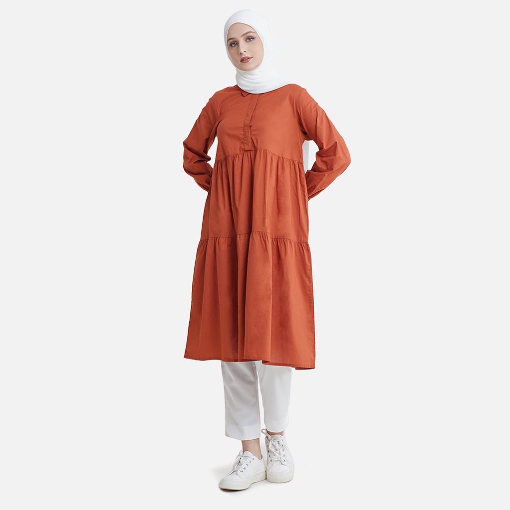 Aeesha KemejaTunik Wanita Lengan Panjang Crinkle LIN000073A Orange