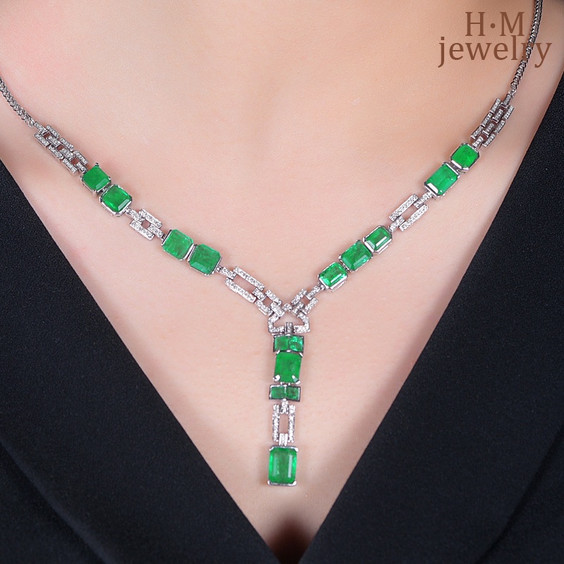 Kalung Rantai Sterling Silver 925 Dengan Liontin Batu Emerald Micro-Inlaid Untuk Wanita